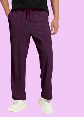NIVEDANM Solid Men Purple Track Pants
