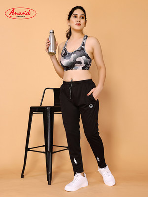 ANAND Solid, Self Design Women Black Track Pants