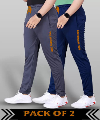 Malakar Printed Men Grey, Dark Blue Track Pants