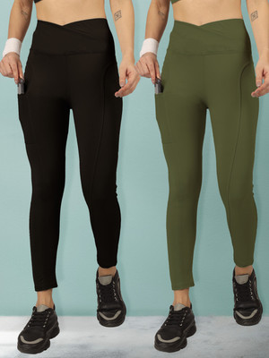 BEYOGINI Solid Women Black, Green Track Pants