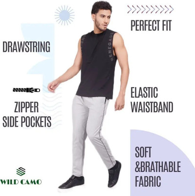 WILD CAMO Solid Men White Track Pants