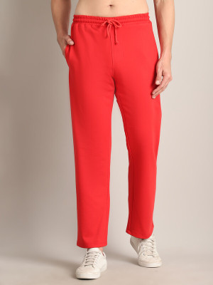 A nd J Solid Men Red Track Pants