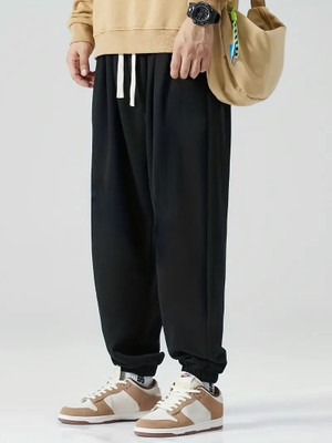 Dockstreet Solid Men Black Track Pants