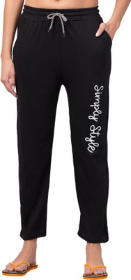 KLAXXY Printed Women Black Track Pants