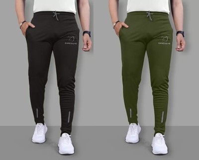 Kzaara Washed Men Black, Dark Green Track Pants