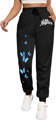 saahasam Graphic Print Women Black Track Pants