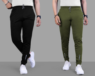 Z-DEVIL Solid Men Black, Olive Track Pants