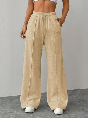 CLOTHINK India Solid Women Beige Track Pants