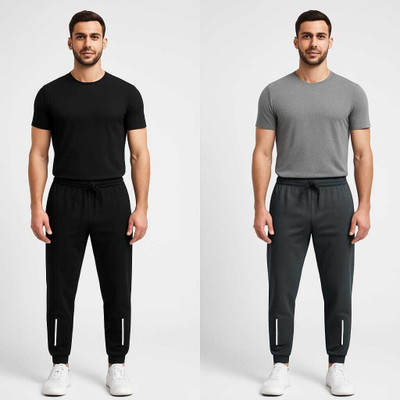 lelo Solid Men Black, Grey Track Pants