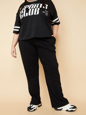 MAX Plus Size Solid Women Black Track Pants