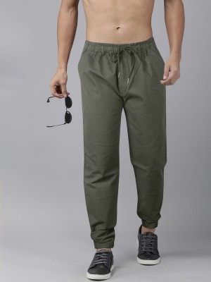 JUST BLACK Solid Men Dark Green Track Pants