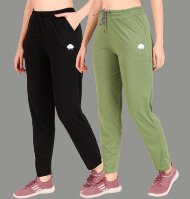 GAA Solid, Printed Women Black, Light Green Track Pants