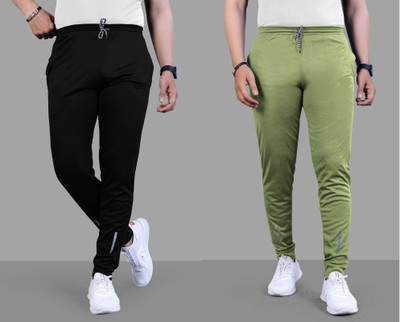 Z-DEVIL Solid Men Black, Light Green Track Pants