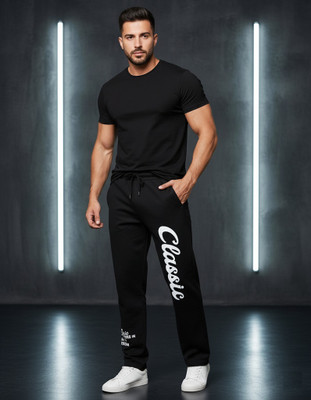 Nikolov Printed Men Black Track Pants