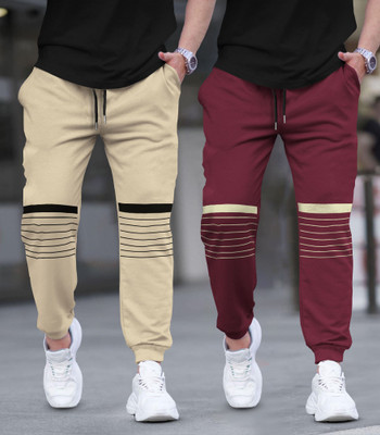 TRIPR Printed Men Beige, Maroon Track Pants