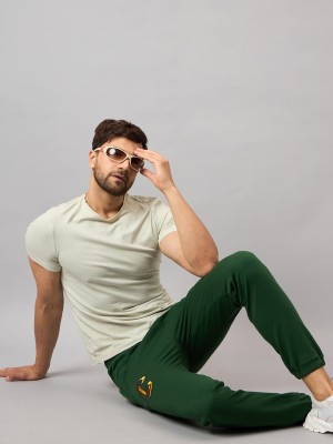 Club York Embroidered Men Green Track Pants