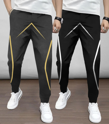 TRIPR Printed Men Grey, Black Track Pants