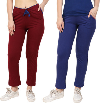 DIAZ Solid Women Maroon Track Pants