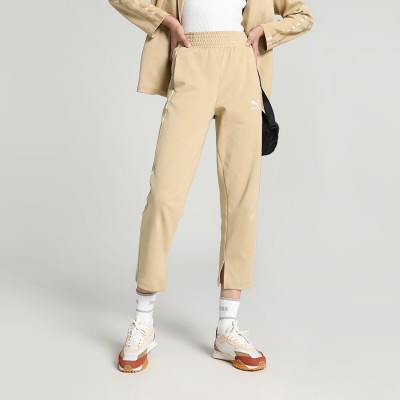 PUMA T7 High Waist Solid Women Beige Track Pants