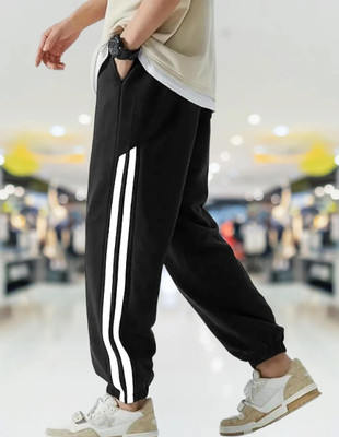 METRONAUT Striped Men Black Track Pants