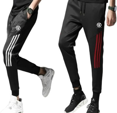 ST Sports Striped Men Black Track Pants