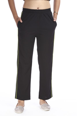 E-MAX Solid Women Black Track Pants