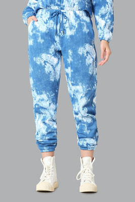 VAN HEUSEN Athleisure Drawstring Waist And Functional Pockets Printed Women Blue Track Pants
