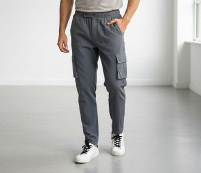 Hyraa Club Hyraa Club Cargo Night Track Pants for Men -Dark Grey Solid Men Grey Track Pants
