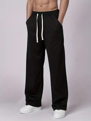 Povaxpo Solid Men Black Track Pants