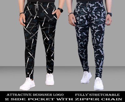 OM SAI LACE Solid, Printed Men Black, Multicolor Track Pants