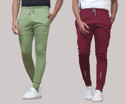 Pink Formal Solid Men Maroon, Light Green Track Pants