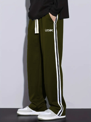 LOTHRIC Striped Men Green Track Pants