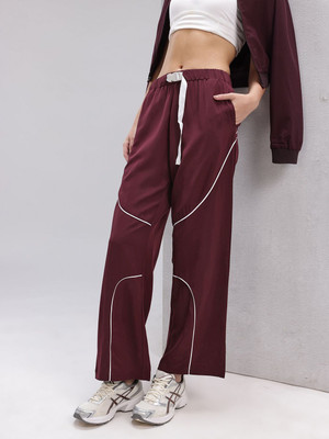 HRX by Hrithik Roshan Striped Women Maroon Track Pants