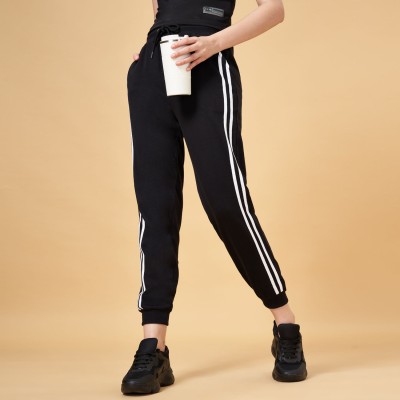 Ajile By Pantaloons Striped Women Black Track Pants