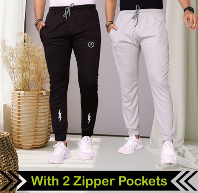 ANAND Self Design Men Black, Grey Track Pants