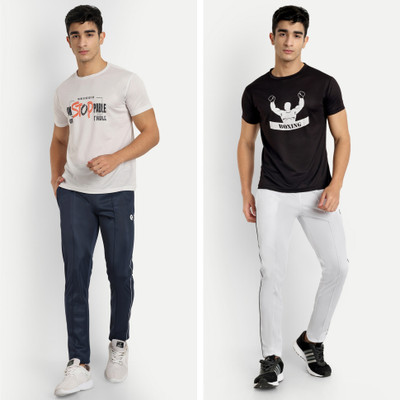 ESTRO Solid Men Dark Blue, White Track Pants