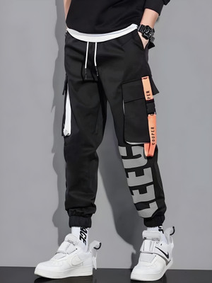 HVBK Colorblock Men Black Track Pants