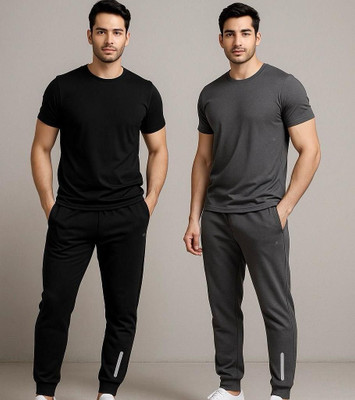 khilonaelo Solid Men Black, Grey Track Pants