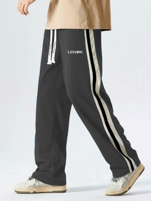 LOTHRIC Striped Men Grey Track Pants