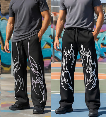 glitsy Printed Men Black Track Pants