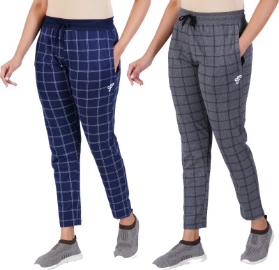 FEEL TRACK Checkered Women Dark Blue, Grey Track Pants