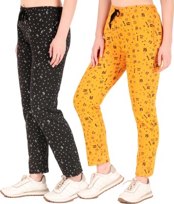 Kiba Retail Printed Women Black, Yellow Track Pants