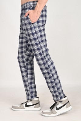 V4M Checkered Men Blue Track Pants