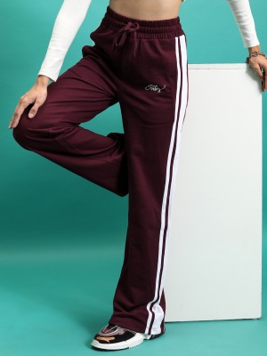 Tokyo Talkies Striped Women Maroon Track Pants