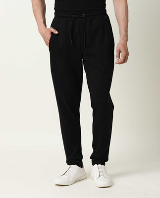 Rare Rabbit Solid Men Black Track Pants