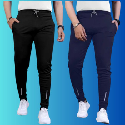 ACESPORRTS Solid Men Black, Blue Track Pants