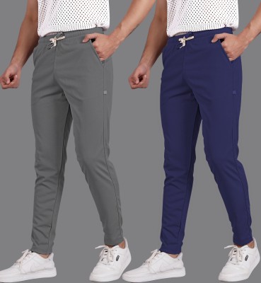 Septem Solid Men Dark Blue, Grey Track Pants