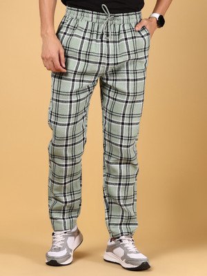 V-MART Checkered Men Green Track Pants