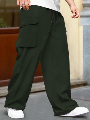 TRIPR Solid Men Dark Green Track Pants