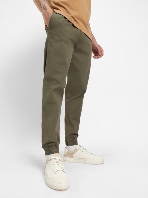 BEWAKOOF Solid Men Dark Green Track Pants